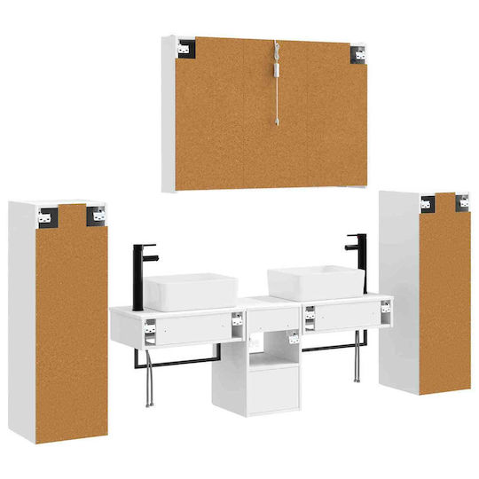 vidaXL Badezimmer Waschtisch-Einheit mit Waschbecken, Spiegel & Spalte M100xB15.5xH70cm Weiß
