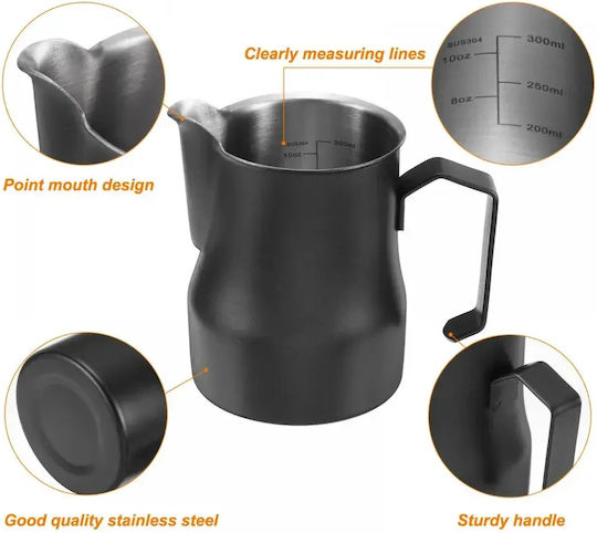 4bars P307 350 Ml Млекоизстисквачка Inox Thick С Мерителна Скала Черна