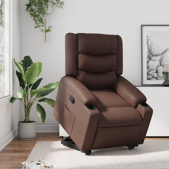 Πολυθρόνα Relax Massage με Υποπόδιο από Δερματίνη Καφέ 77x93x99cm