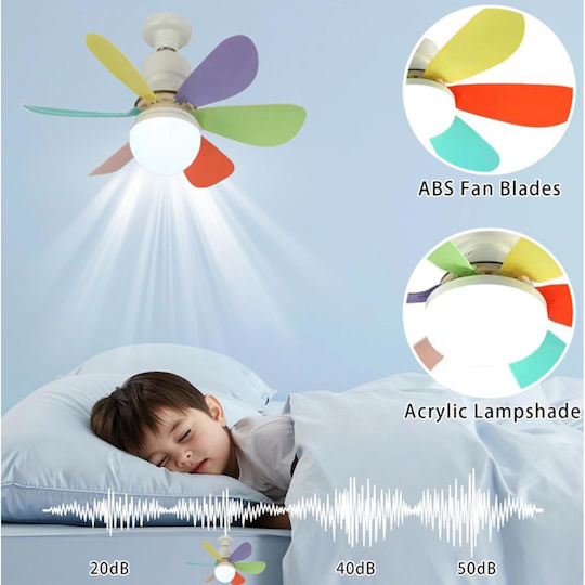 Ventilator de Tavan 52cm cu Lumină Multicolor / Alb