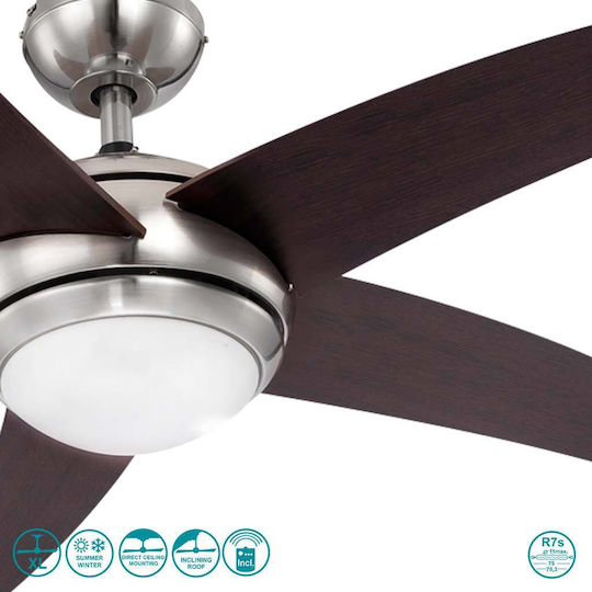 Globo Lighting Fabiola Ανεμιστήρας Οροφής 132cm με Φως Καφέ / Ασημί