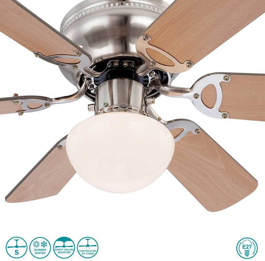 Globo Lighting Ugo Ceiling Fan 76cm with Light Fixture Brown / Silver