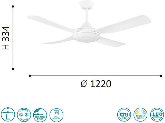 Eglo Bondi 48 Ceiling Fan & Light Ceiling Fan 122cm with Light White