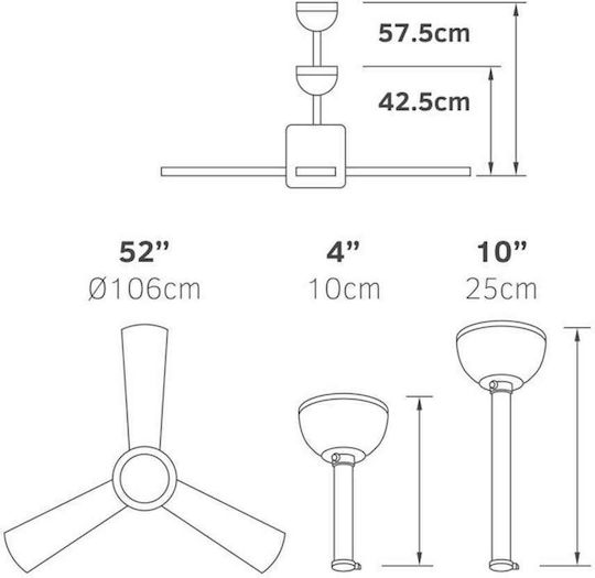 Lineme Borasco Ventilator De Tavan 106cm Cu Lentile De Mărire Auriu / Argintiu