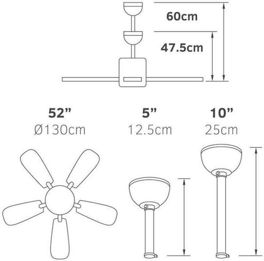 Lineme Boda Ceiling Fan 130cm with Light Fixture Brown / Black