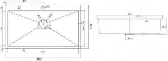 Sanitec Vision 8650s Drop-In Küchenspüle Inox Satiniert M86xB50cm Silber
