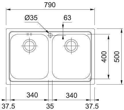 Franke Logica Line Drop-In Kitchen Sink Inox Satin Finish M86xP50cm Silver