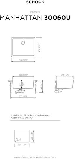 Schock Cristalite Undermount Kitchen Sink from Liquid Granite 55.6x45.6cm Beige