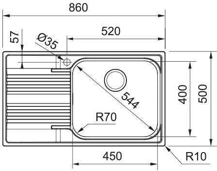 Franke Smart Srx 611-86 3011750104 Drop-In Sink Left Inox W86xD50cm Silver