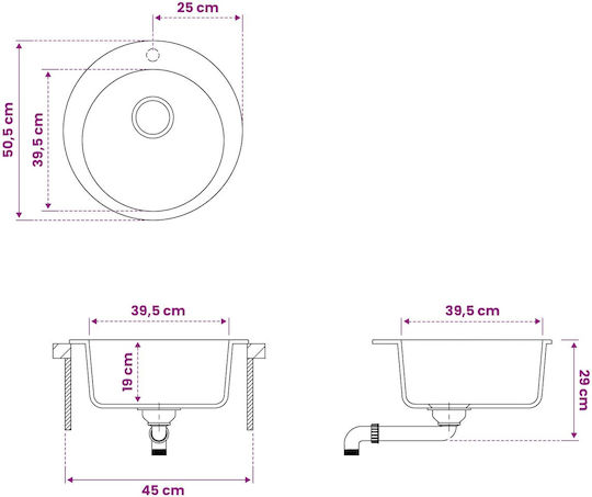 vidaXL Drop-In Küchenspüle aus Flüssigem Granit M50,5xP29cm Grau