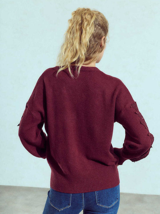 Celestino Cardigan Pentru Femei Broderie Pe Mâneci Burgundia