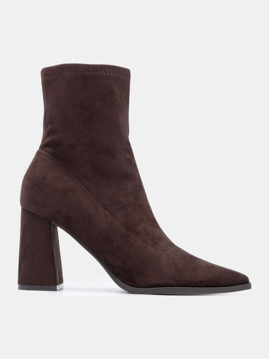 Suede Women's Ankle Boots with High Heel Brown