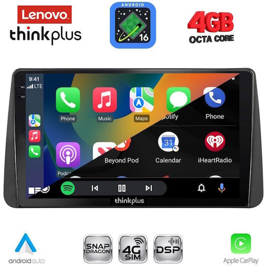 Lenovo Car Audio System for Fiat Tipo 2018-2023 (Bluetooth/USB/WiFi/GPS/Apple CarPlay/Android Auto) with 9" Touch Screen