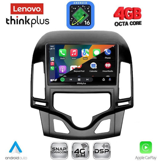 Lenovo Sistem Audio Auto pentru Hyundai i30 2007-2012 cu Clima Bluetooth USB Wi-Fi GPS Apple CarPlay Android Auto cu Ecran Tactil 9"