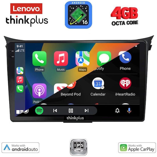 Lenovo Car Audio System for Hyundai i30 2012-2017 (Bluetooth/USB/WiFi/GPS/Apple CarPlay/Android Auto) with 9" Touch Screen
