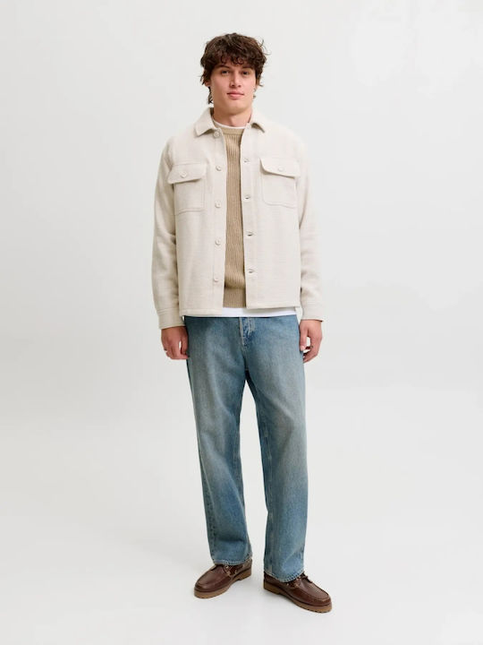 Crew Neck Herrenblusen Langarm Beige