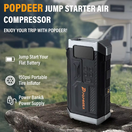 Popdeer Popdeer Portable Car & Motorcycle Battery Jump Starter 5000A with Power Bank USB Pump Flashlight 12V