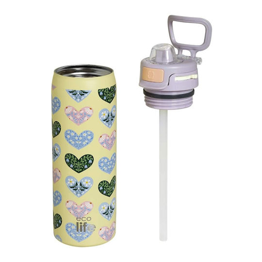 Ecolife Sticlă Termos Oțel Inoxidabil Fără BPA 650ml Ecolife Blossom Hearts Thermos