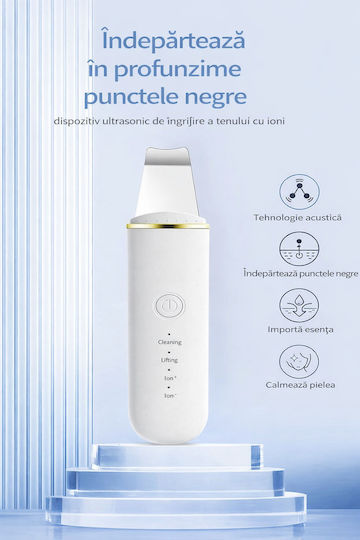 Dispozitiv Ultrasonic Pentru Curățare Facială Funcție Hidratare Peeling 4 Moduri Reîncărcabil Usb Alb