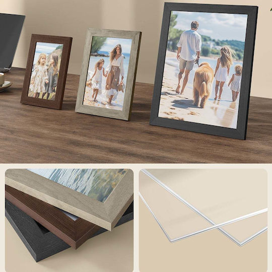 Songmics Wall Mounted Wooden Photo Frame with Brown Frame 10 Pieces
