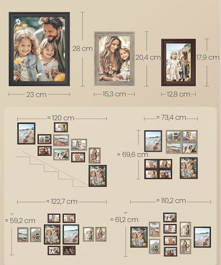 Songmics Wall Mounted Wooden Photo Frame with Brown Frame 10 Pieces