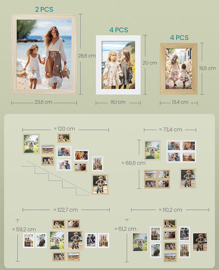 Songmics Wall Mounted Wooden Photo Frame with Beige Frame 10 Pieces