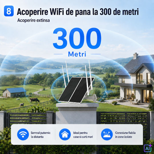 Extensor WiFi Solar de Exterior Acoperire 300 Metri Gamă Panou Solar Dual 30w Baterie 30000mah Bandă Dublă 2.4ghz 5ghz Ip Camere de Supraveghere
