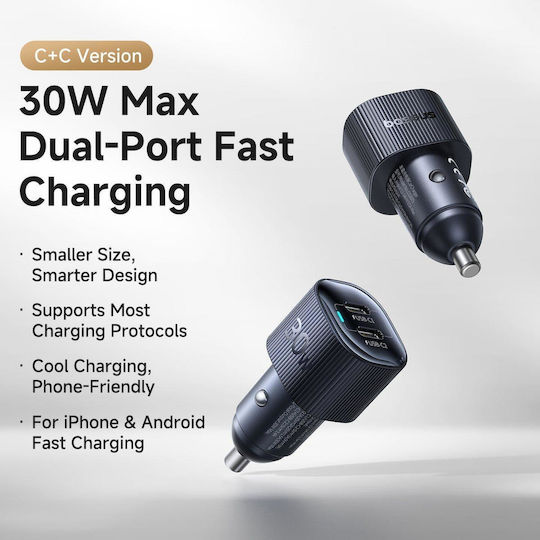 Baseus Primetrip Handy-Autoladegerät 30W mit Anschlüssen: 2xUSB-A 1xType-C Schwarz Farbe