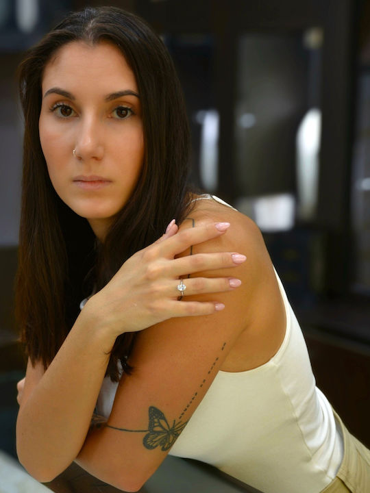 Mentzos Einzelner Steine Ring aus Weißgold 18K mit Diamant