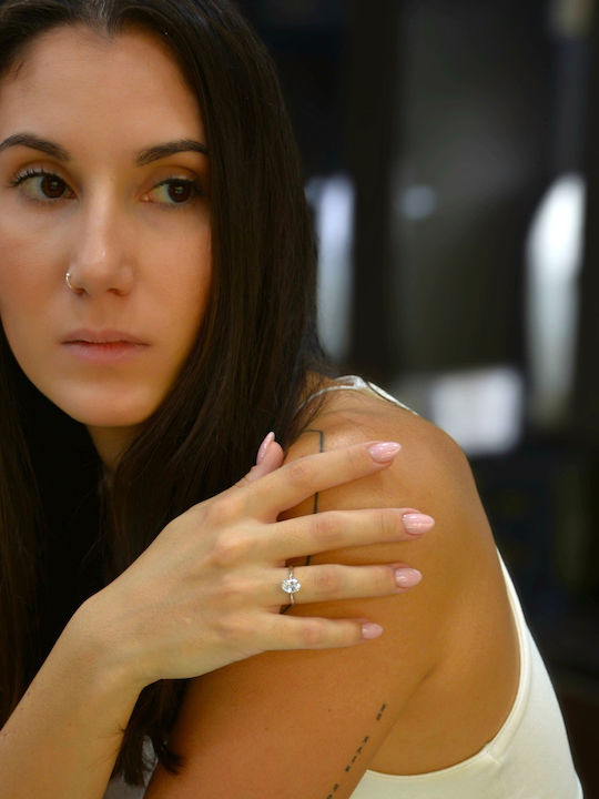 Mentzos Einzelner Steine Ring aus Weißgold 18K mit Diamant