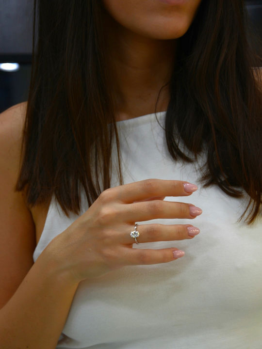 Mentzos Einzelner Steine Ring aus Weißgold 18K mit Diamant