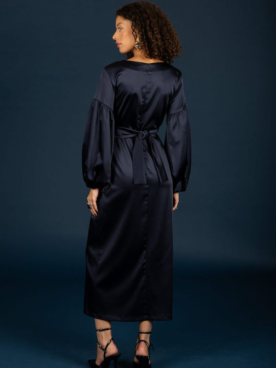 Summer Midi Evening Satin Blue Dress