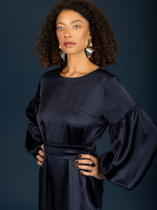 Summer Midi Evening Satin Blue Dress