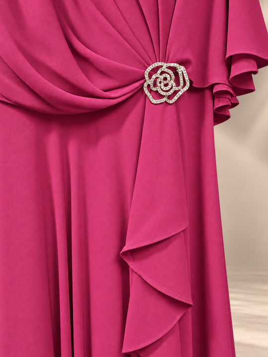 Summer Maxi Dress for Wedding Christening Drape Satin Magenta