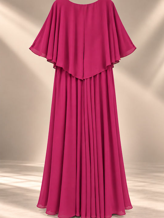 Summer Maxi Dress for Wedding Christening Drape Satin Magenta