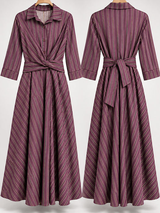 Summer Maxi Shirt Dress with 3/4 Sleeve Wrap Purple