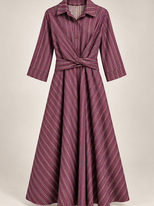 Summer Maxi Shirt Dress with 3/4 Sleeve Wrap Purple