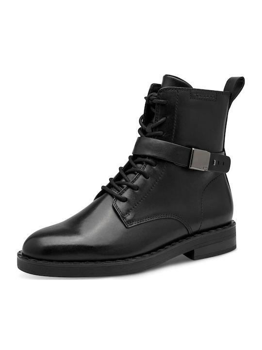 Leder Damen Kampfstiefel Schwarz