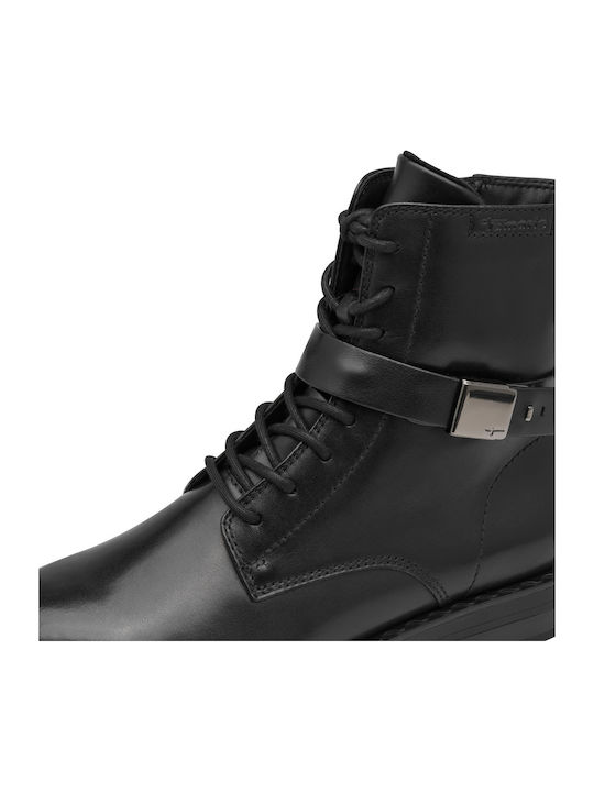 Leder Damen Kampfstiefel Schwarz
