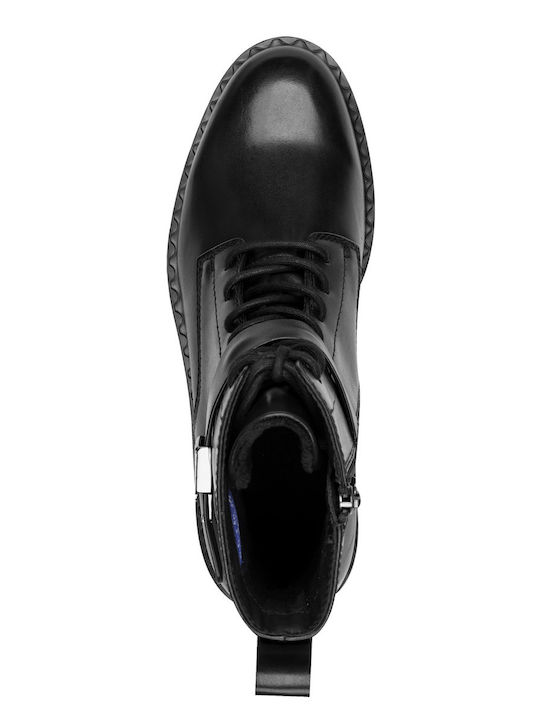 Leder Damen Kampfstiefel Schwarz