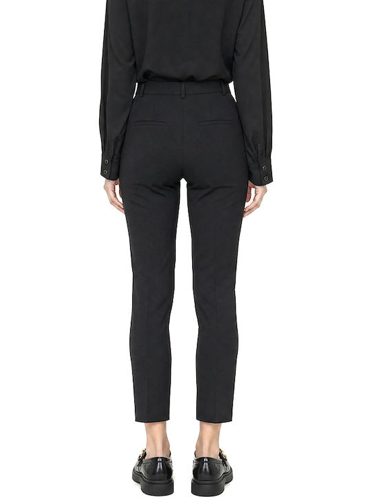 MY T Women's Fabric Capri Trousers with Elastic in Slim Fit Black