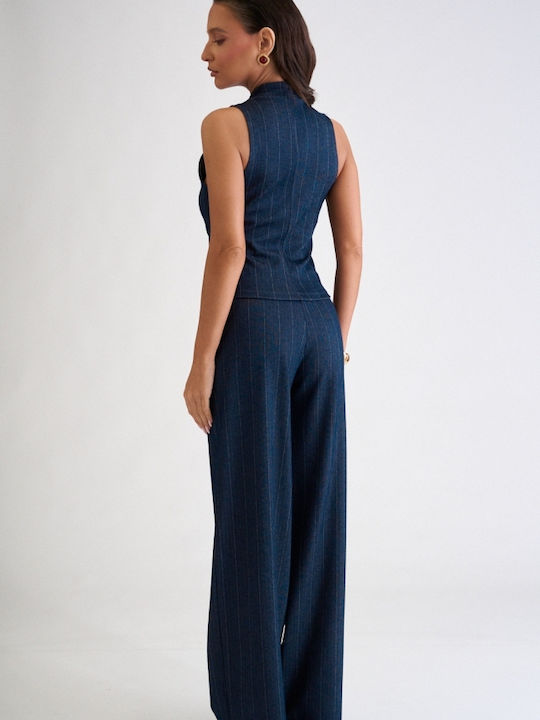 Women's Dark Blue Set with Striped Trousers