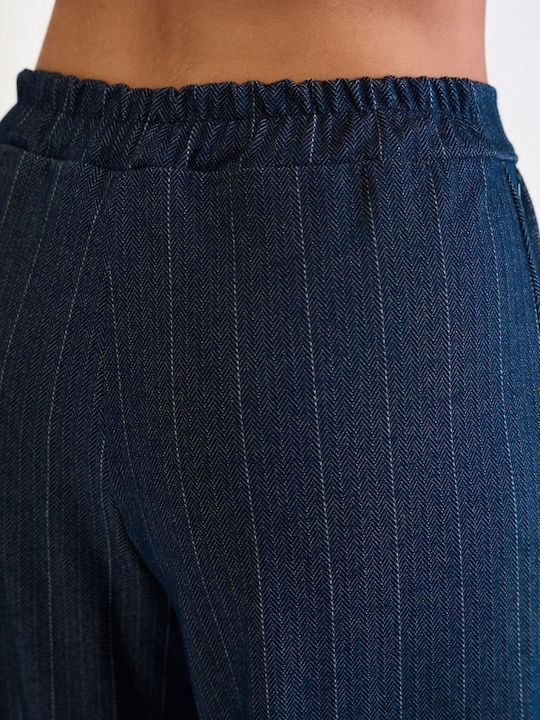 Women's Dark Blue Set with Striped Trousers
