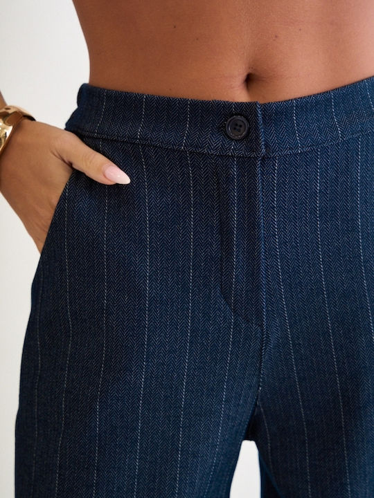 Women's Dark Blue Set with Striped Trousers