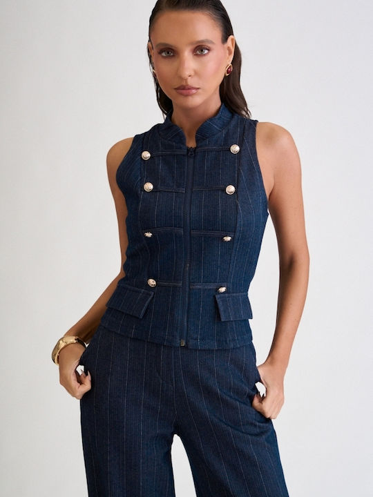 Women's Dark Blue Set with Striped Trousers