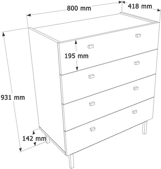 Bedroom Chest of Drawers Wooden Luke with 4 Drawers Kasmir 80x42x93cm