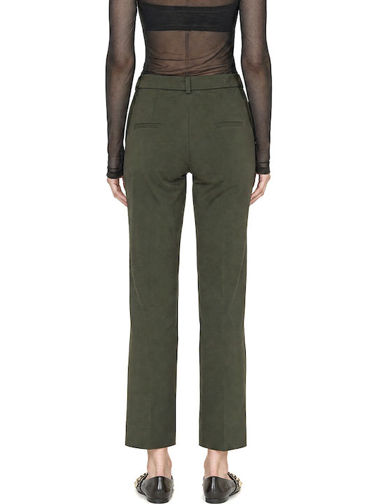 MY T Women's Fabric Capri Trousers with Elastic in Slim Fit Khaki