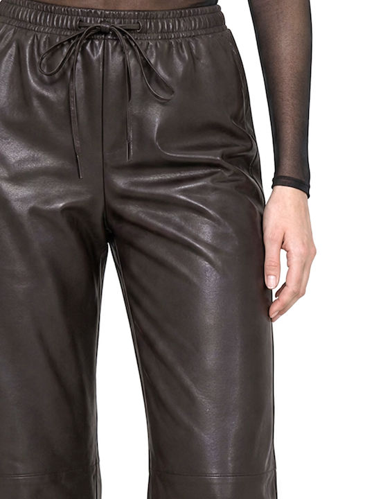 Damen Hochgeschnittenes Lederhose mit Gummiband Braun