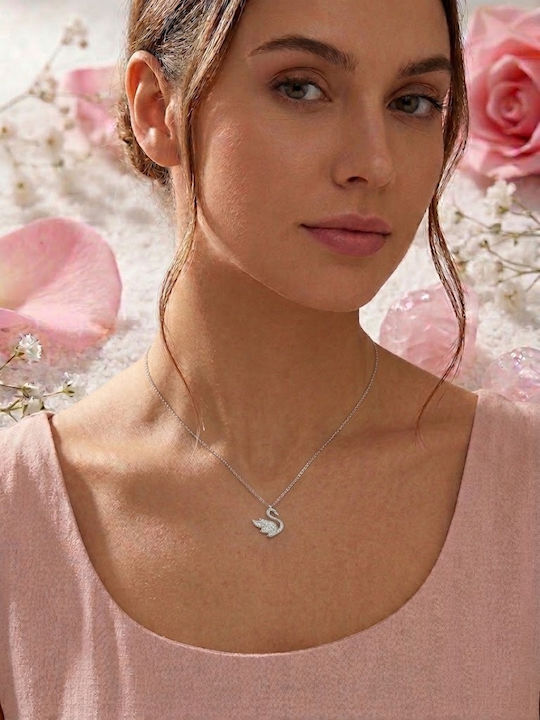 Swan Necklace Made of Silver with Zircon