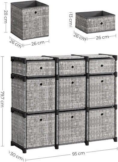 Storage Dresser in Metal and Fabric with 9 Drawers L33.5xW30xH79.5cm